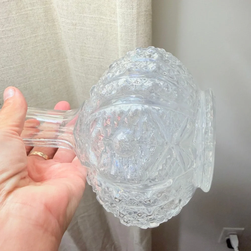 Vintage Pressed Glass Decanter Diamond Point Ships Carafe No Stopper Barware